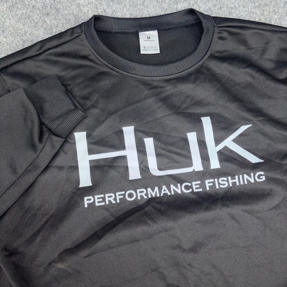 Huk Performance Fishing Sweatshirt Mens Medium Black Long Sleeve Pullover Log0